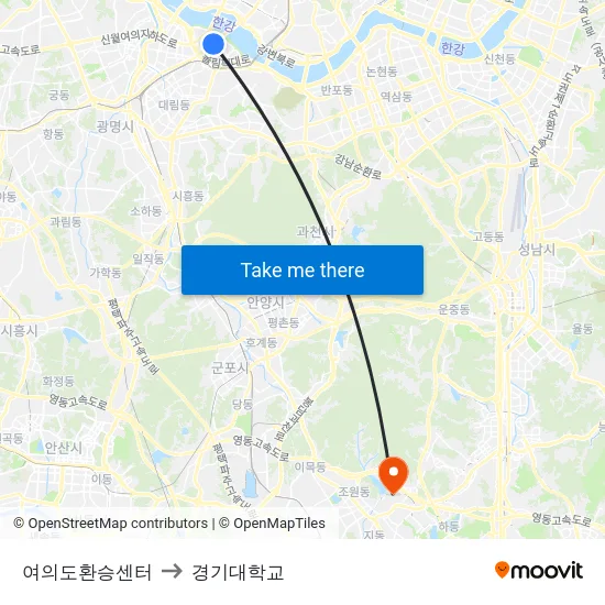 여의도환승센터 to 경기대학교 map
