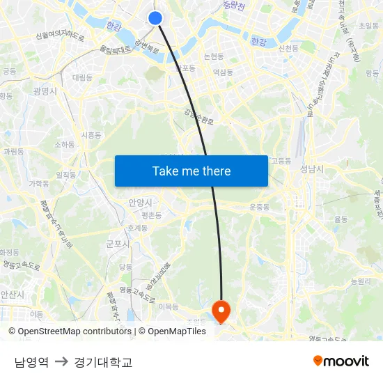 남영역 to 경기대학교 map