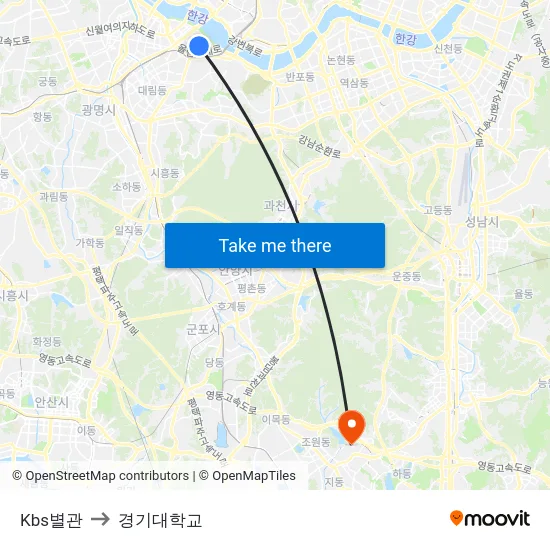 Kbs별관 to 경기대학교 map