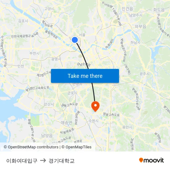 이화여대입구 to 경기대학교 map