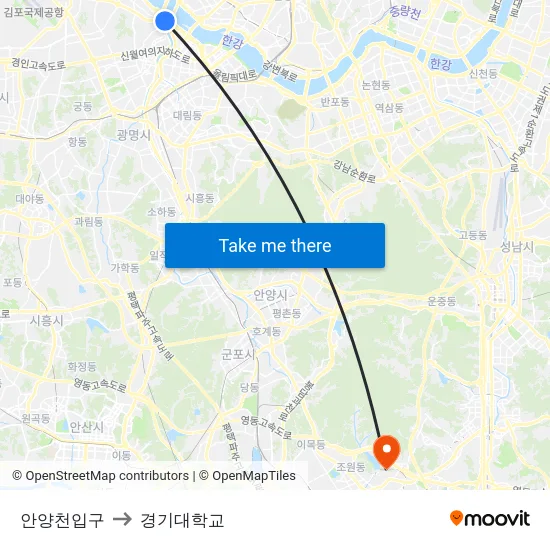 안양천입구 to 경기대학교 map
