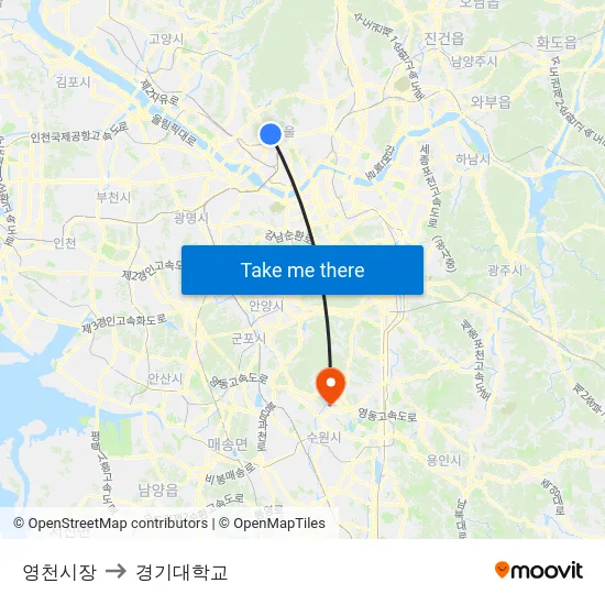 영천시장 to 경기대학교 map