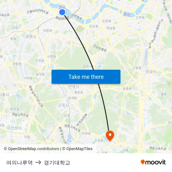 여의나루역 to 경기대학교 map