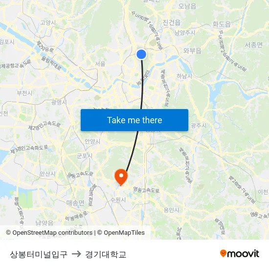 상봉터미널입구 to 경기대학교 map
