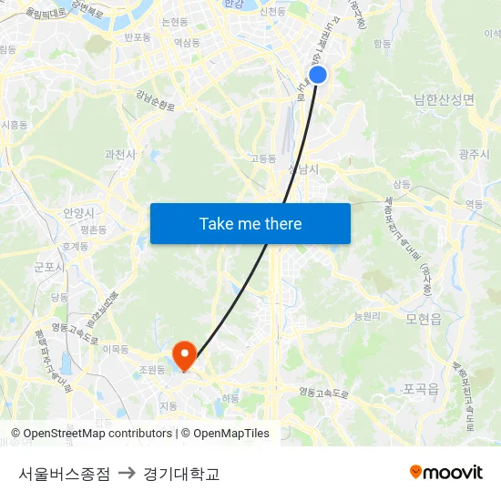 서울버스종점 to 경기대학교 map