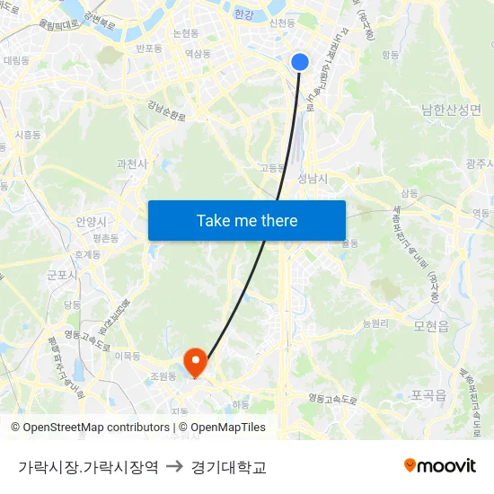 가락시장.가락시장역 to 경기대학교 map
