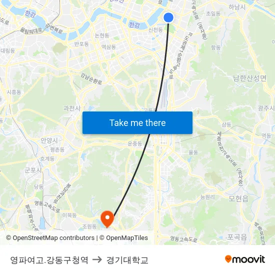 영파여고.강동구청역 to 경기대학교 map