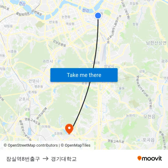 잠실역8번출구 to 경기대학교 map