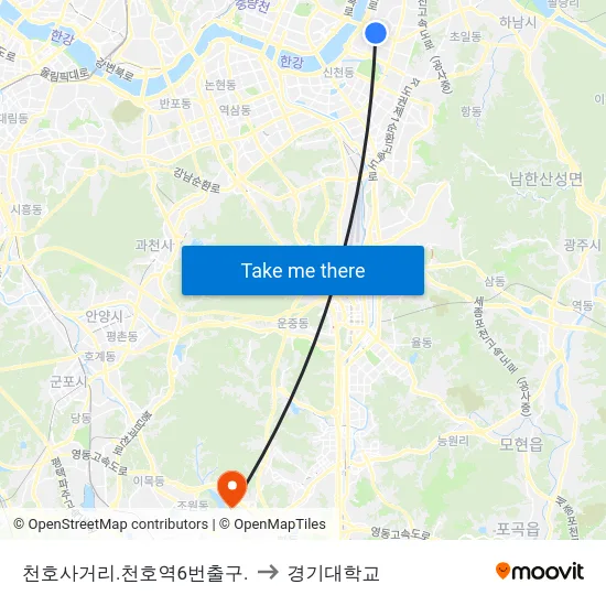천호사거리.천호역6번출구. to 경기대학교 map