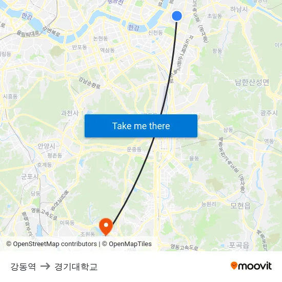 강동역 to 경기대학교 map