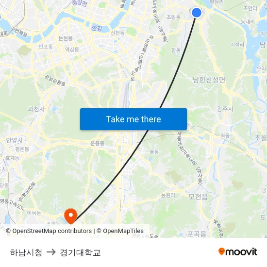 하남시청 to 경기대학교 map