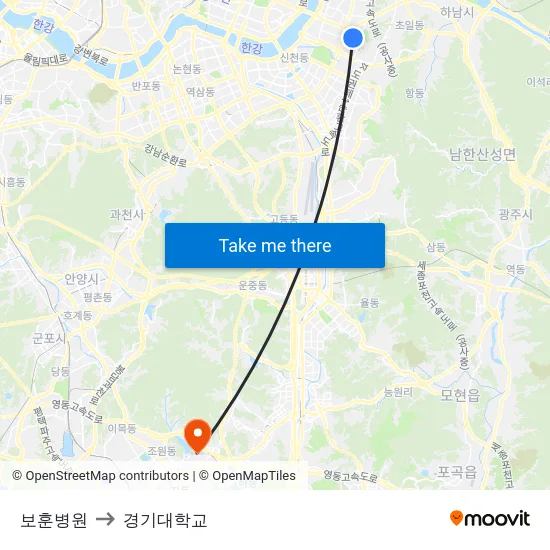 보훈병원 to 경기대학교 map
