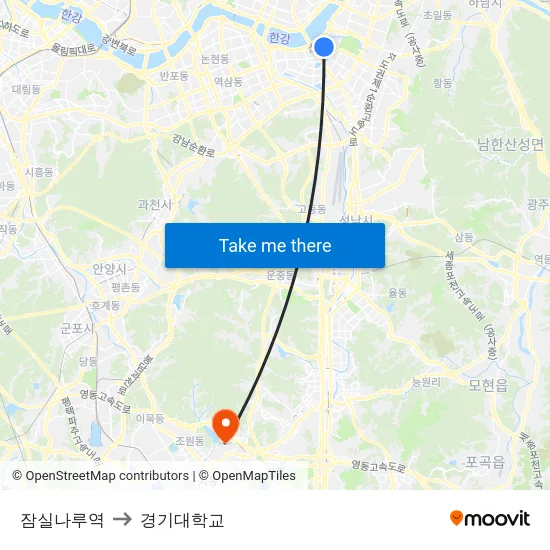 잠실나루역 to 경기대학교 map