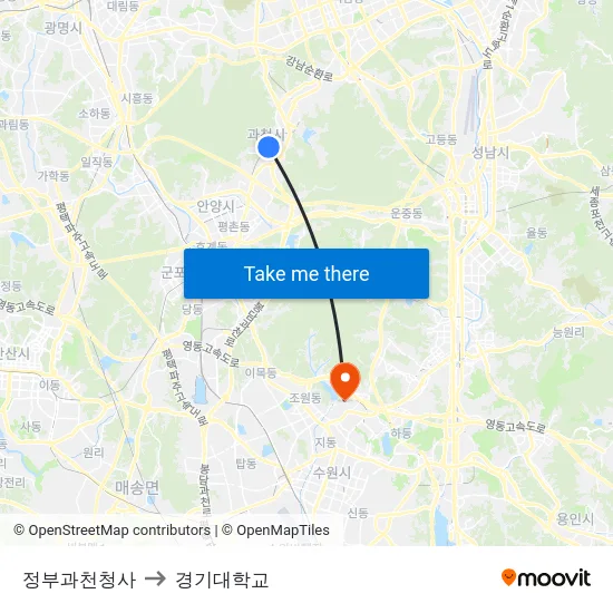 정부과천청사 to 경기대학교 map