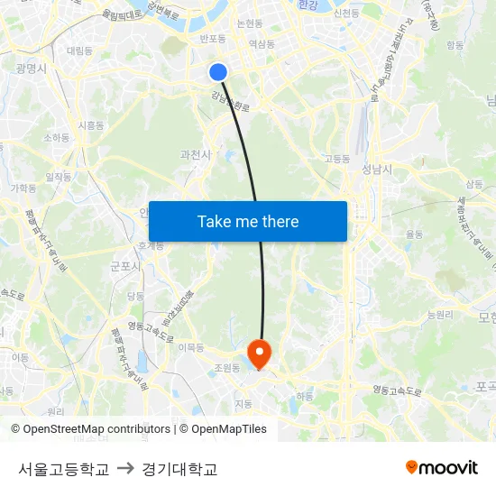 서울고등학교 to 경기대학교 map