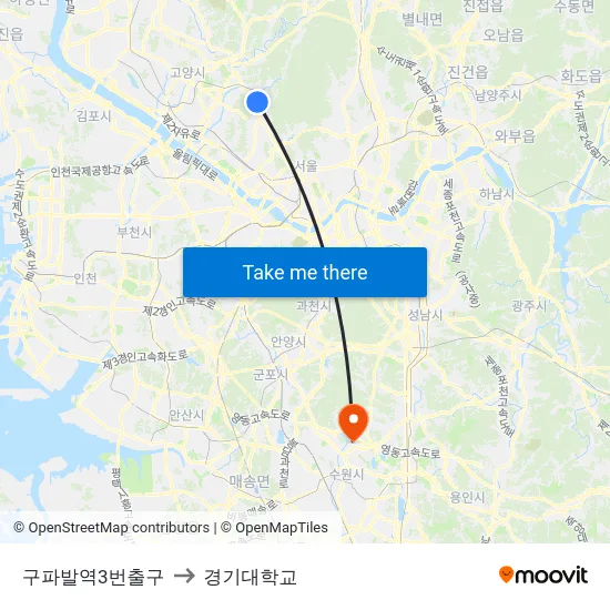 구파발역3번출구 to 경기대학교 map