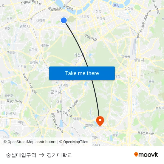 숭실대입구역 to 경기대학교 map