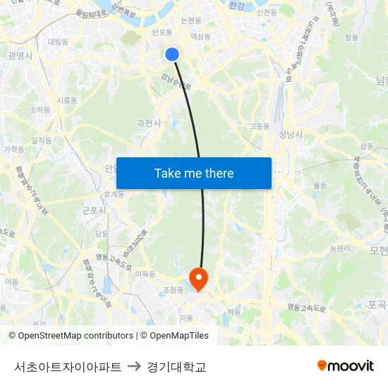 서초아트자이아파트 to 경기대학교 map
