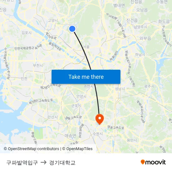구파발역입구 to 경기대학교 map