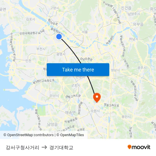 강서구청사거리 to 경기대학교 map
