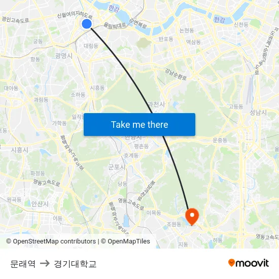 문래역 to 경기대학교 map