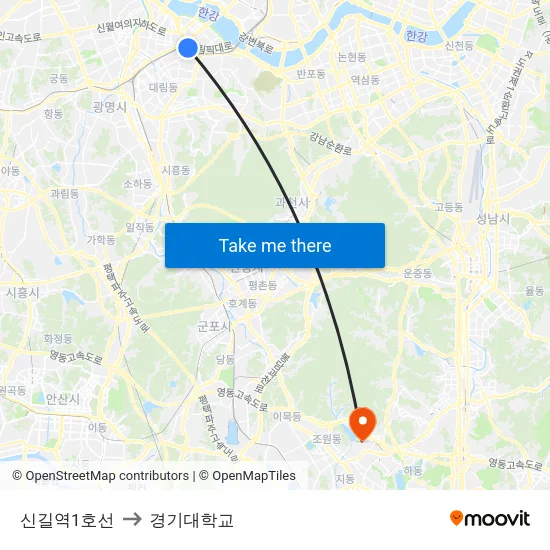 신길역1호선 to 경기대학교 map