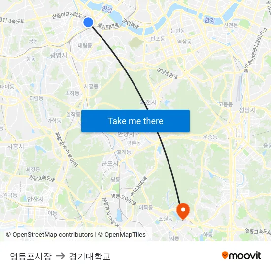 영등포시장 to 경기대학교 map