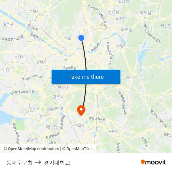 동대문구청 to 경기대학교 map