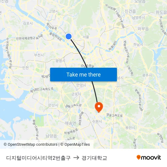 디지털미디어시티역2번출구 to 경기대학교 map