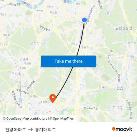 건영아파트 to 경기대학교 map