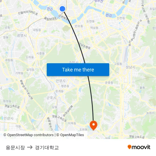 용문시장 to 경기대학교 map
