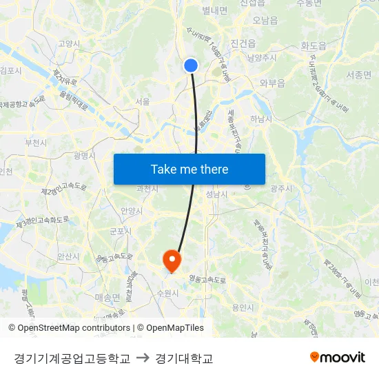 경기기계공업고등학교 to 경기대학교 map