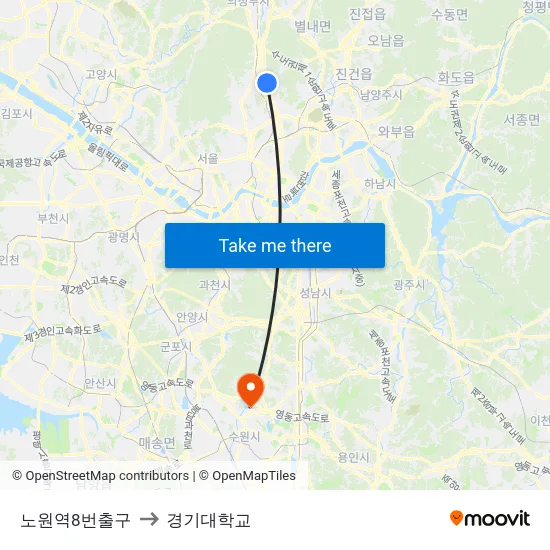 노원역8번출구 to 경기대학교 map