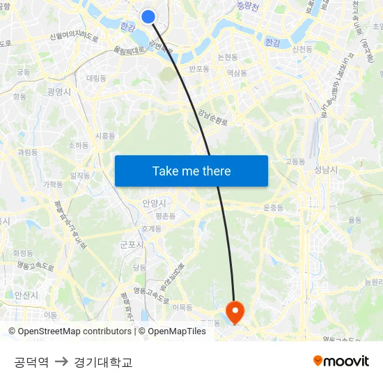 공덕역 to 경기대학교 map