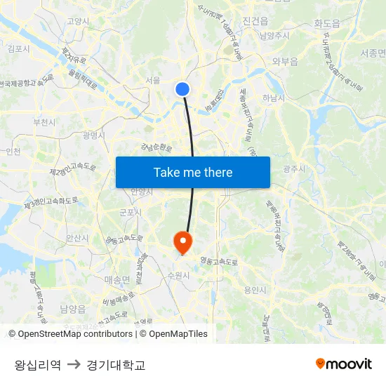 왕십리역 to 경기대학교 map