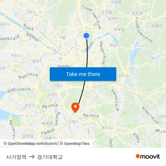 사가정역 to 경기대학교 map