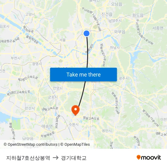 지하철7호선상봉역 to 경기대학교 map