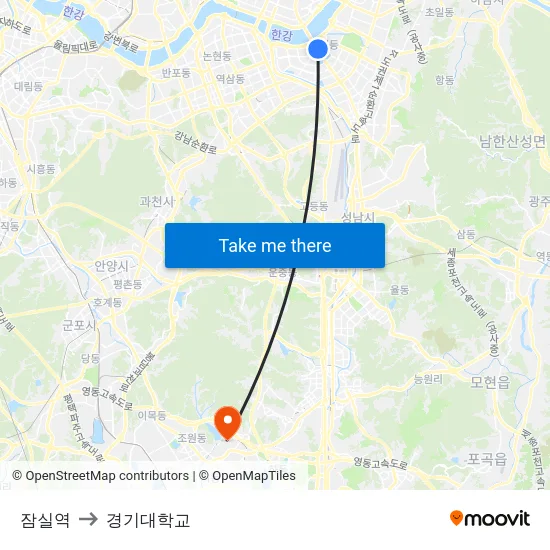 잠실역 to 경기대학교 map