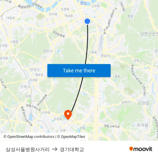 삼성서울병원사거리 to 경기대학교 map