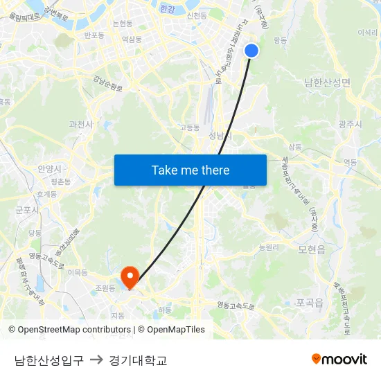 남한산성입구 to 경기대학교 map