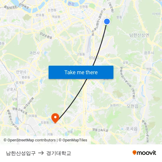 남한산성입구 to 경기대학교 map