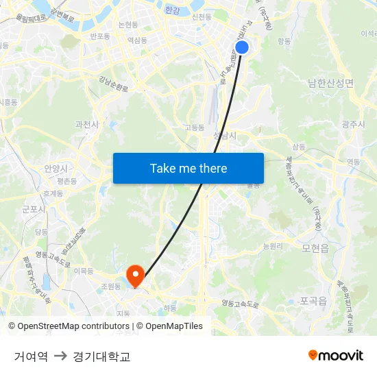 거여역 to 경기대학교 map