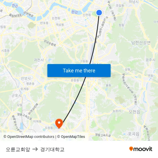 오륜교회앞 to 경기대학교 map