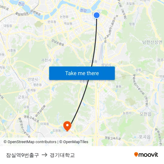 잠실역9번출구 to 경기대학교 map