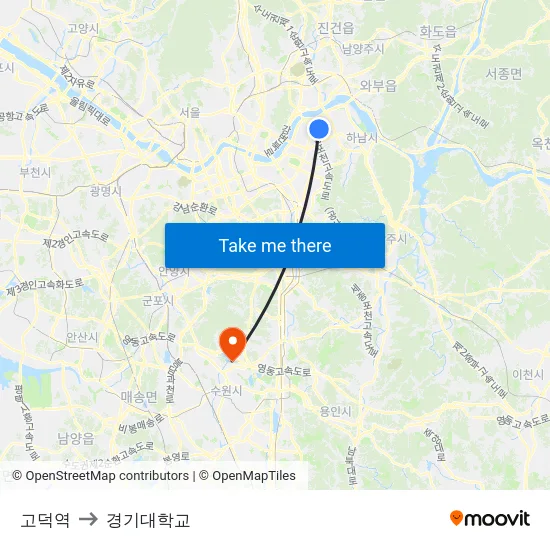 고덕역 to 경기대학교 map
