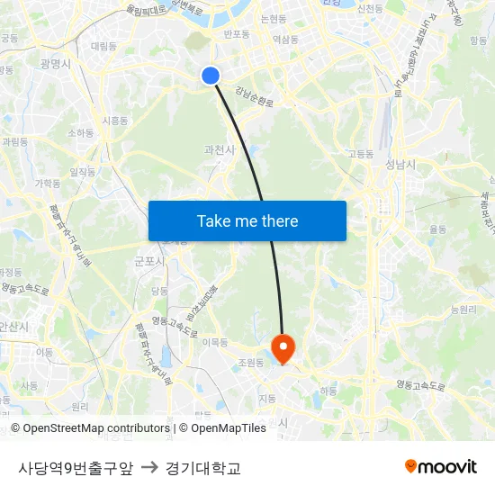 사당역9번출구앞 to 경기대학교 map