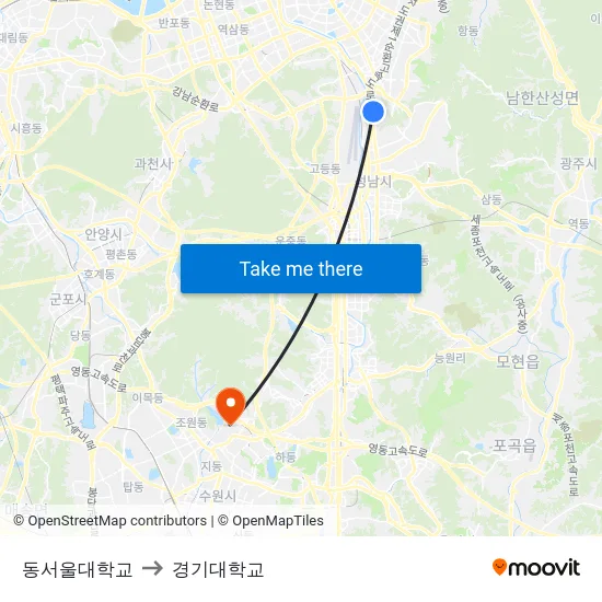동서울대학교 to 경기대학교 map