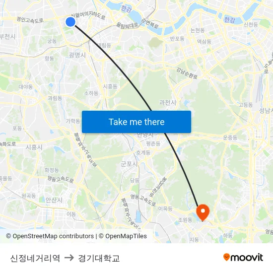 신정네거리역 to 경기대학교 map