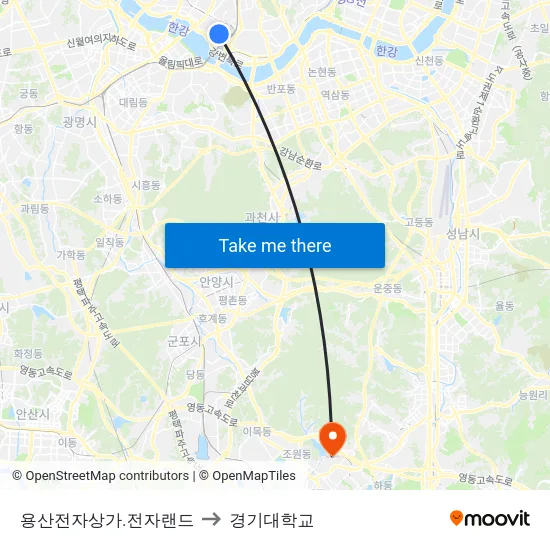 용산전자상가.전자랜드 to 경기대학교 map