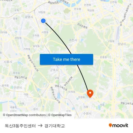 독산3동주민센터 to 경기대학교 map